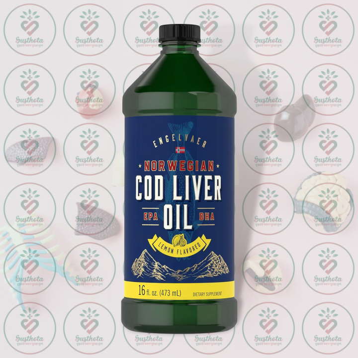 Carlyle Engelvaer Norwegian Cod Liver Oil – EPA & DHA – 16 fl oz (473 mL) – Lemon Flavored – with Vitamins A & D – for Heart, Brain & Joint Health