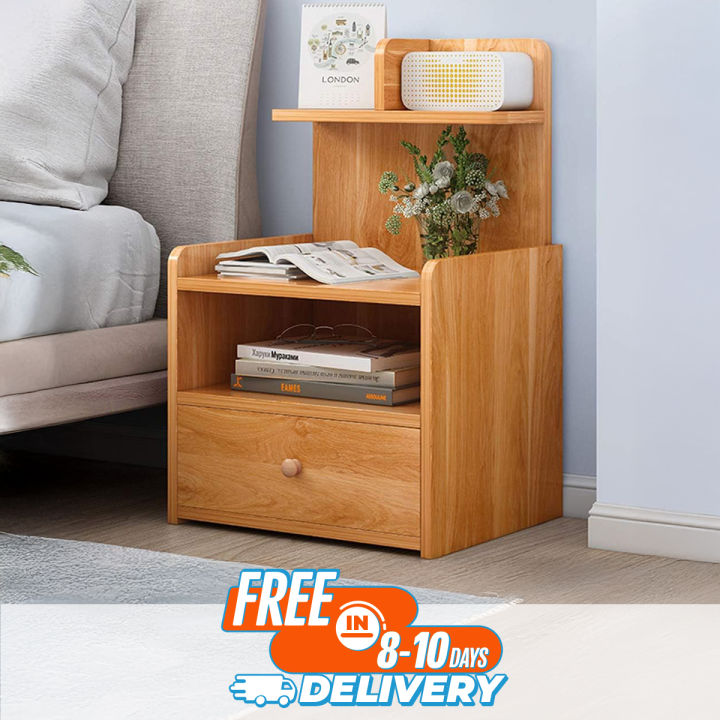Bedside Table with Lock Drawer, Bedside Table Simple Small Nightstand Multifunctional Bedside Cabinet Scandinavian Style Bedroom Drawers Side Table End Table with Storage Shelf Chest of Drawers Bedroom Design by Nahid Furniture24x16x12"