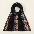 Soft Cotton Hijab Scarf Embroidery Floral Shawls For Women Muslim Solid Pashmina Autumn Wraps Headband 2023 New Design 180*90cm. 