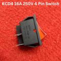 KCD4 Rocker Switch 16A 250V 4 Pin Black Color Switches 4Pin On Off 2 Positions Full Illuminated Neon RED Indicators. 