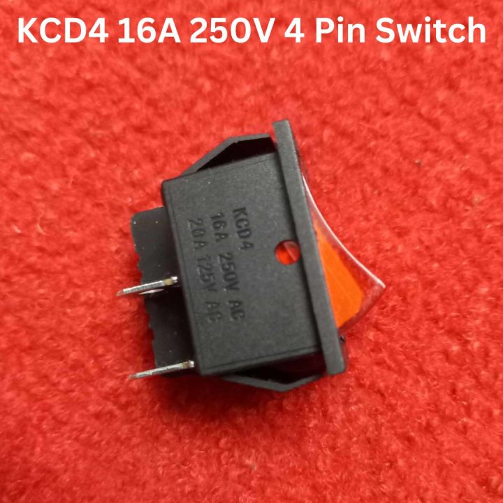KCD4 Rocker Switch 16A 250V 4 Pin Black Color Switches 4Pin On Off 2 Positions Full Illuminated Neon RED Indicators