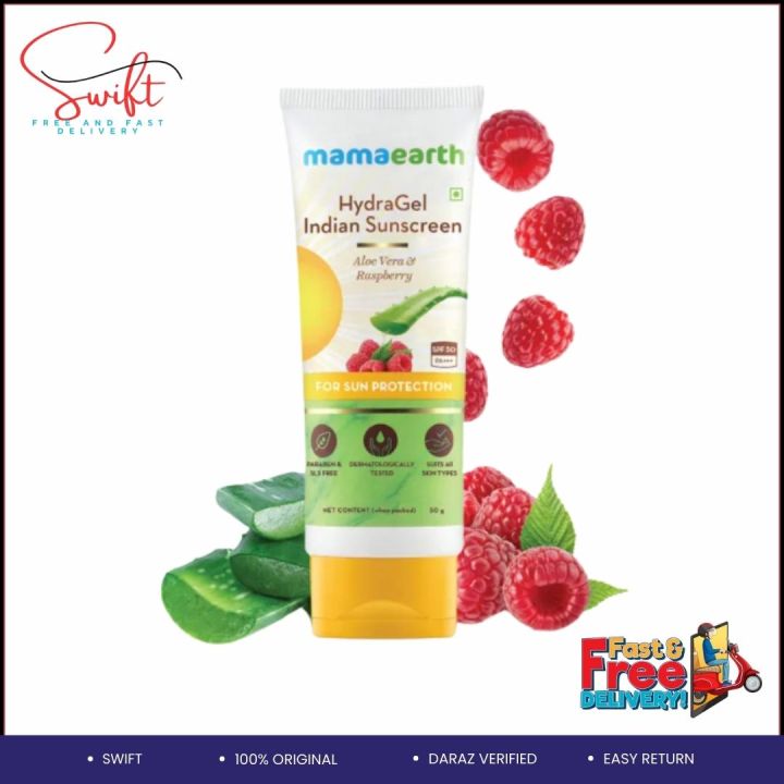 Mamaearth HydraGel Indian Sunscreen SPF 50 With Aloe Vera & Raspberry for Sun Protection - 50g