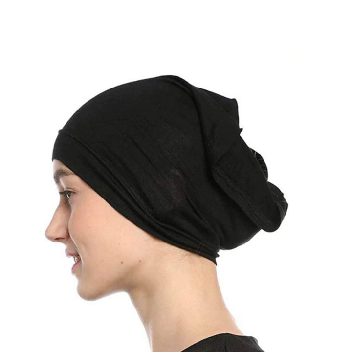 Black Comfortable and Stylish Cotton Tube Cap Hijab for Women - Main Image