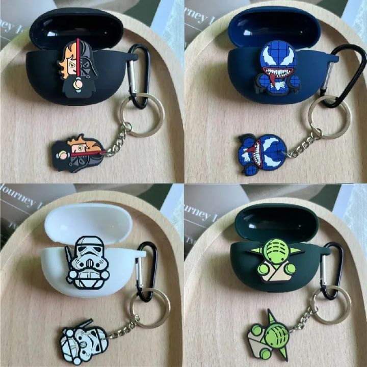 Diy Cartoon Silicone Earphone Case for Realme Buds T100 / T300 Headphone Dustproof Protector Sleeve Charging Box with Keychain