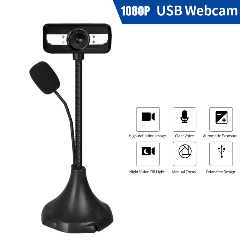 Webcam 480P Full HD 1080P with External Microphone Camara Stand