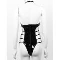 Womens Bodysuits Halter Neck Sleeveless Low Back Side Cut Out Wet Look Patent Leather Leotard Bodysuit One-piece Clubwear. 
