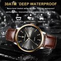 LooKeo mall POEDAGAR High Quality Leather Men's Wristwatch: Fashionable, Waterproof, Luminous, Week/Date Display, Top Brand Quartz Watch. 