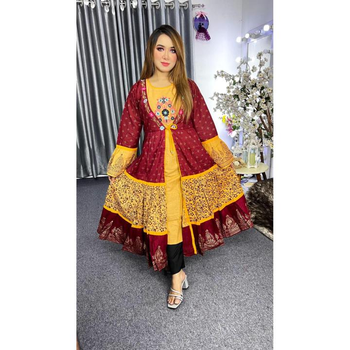 New exclusive and fashionable long koti dress with embriodery work