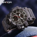 SANDA 6198 Fashionable Cool Night Light Dual Screen Multi functional Outdoor Sports Waterproof Men's Electronic Watch. 