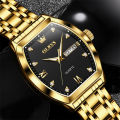 Olevs 5528 Stainless Steel Waterproof Casual Fashionable Classic Wrist Watch For Men- Golden & Black. 