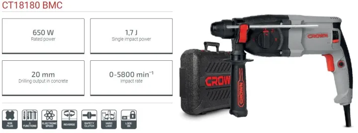CROWN%20Rotary%20Hammer%20SDS-Plus%20600W,%20Drilling%20output:%2020%20mm,%20impact%20power:%201.7J,%20Impact%20rate:%200-5800%20per%20min,%20with%203%20pcs%20drill%20bits,%20Model:%20CT18180%20-%20Image%204