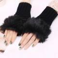 1 Pair Fashion Women Faux Rabbit Fur Hand Wrist Crochet Knitted Fingerless Gloves. 