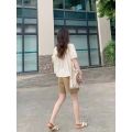 Summer Short-Sleeved Maternity Top Shorts for Pregnant Women Khaki Loose Korean Style Hot Mom Style Maternity Clothes Two-Piece Set. 