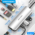 Vention USB Type C HUB Type C to USB 3.0 4K 30Hz HDMI VGA SD TF PD RJ45 3.5mm Audio docking station multi usb port Thunderbolt dock Adapter for iPad Macbook laptop Samsung Type C HUB. 