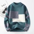 Fall Winter Men Sweater Colorblock Knitted Thick Loose Warm O Neck Long Sleeve Soft Pullover Elastic Streetwear Men Sweater.