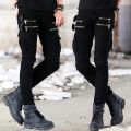 Motorcycle Denim Pants Men's Black Jeans Fashion Stretch Zipper Skinny Jeans Pleated Moto Biker Men Slim Pants Hot Selling. 