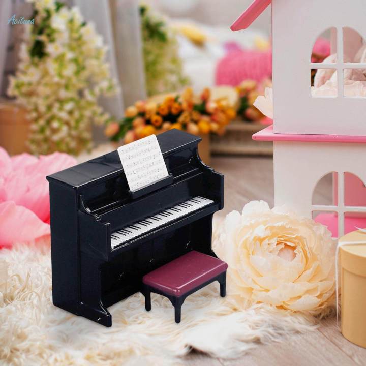 Dollhouse Piano with Stool Set for 1/12 Dollhouse Room Box Room