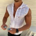Summer Fashion Sleeveless/Long/Short Sleeved Hoodie Zipper T shirt Casual Plaid print Open Stitch Beach Sun Protection Clothing. 