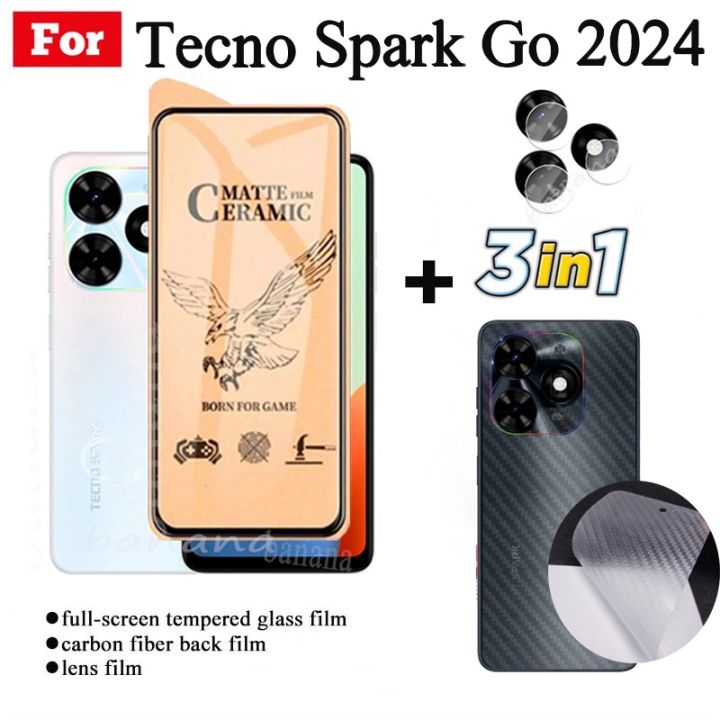 3 IN 1 Tecno Spark Go 2024 Ceramic Tempered Glass for Spark 20C/20 Camera Lens Glass Screen Protector and Back Film