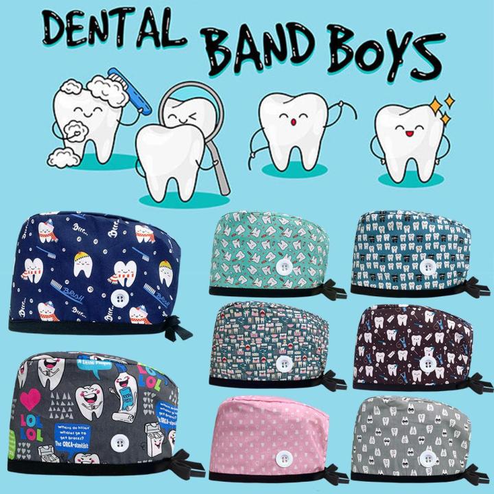 【Hey my home】(NEW)High-quality Printed Dental Cap Men and Adjustable Beauty Salon Pet Grooming Work Hat Nurse Surgical Caps