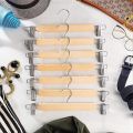 10 Pack Wooden Skirt Hangers with Adjustable Clips Non-Slip Trouser Hanger Natural Finish Lotus Wood Pants Hangers 360°.