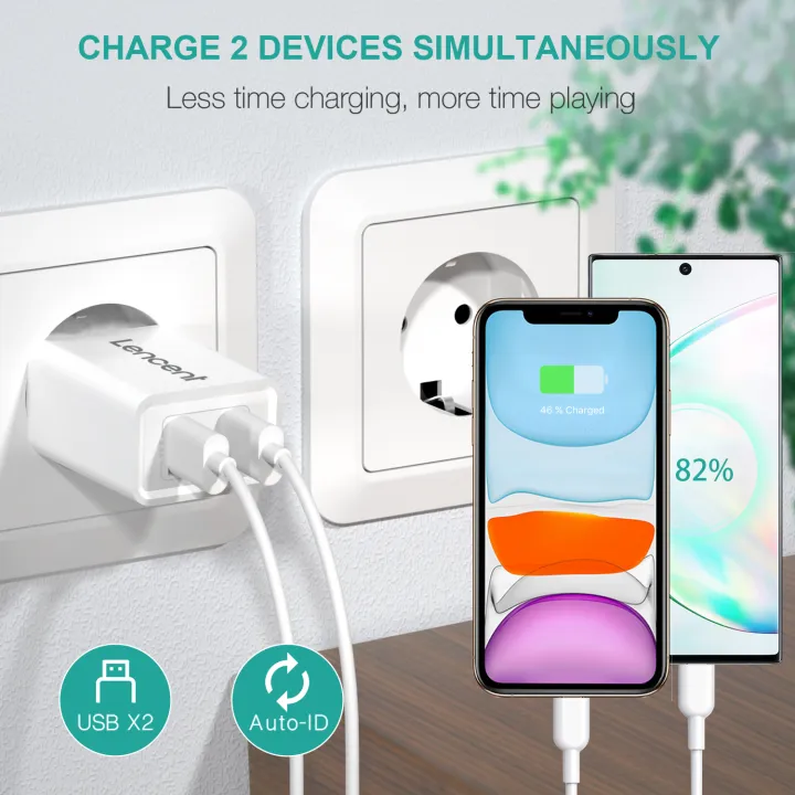 LENCENT%20EU%20Plug%202%20Port%20USB%20Wall%20Charger%2012W/2.4A%20Mobile%20Charger%20with%20Auto-ID%20technology,%20European%20Multiport%20Plug%20-%20Image%204
