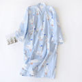 Japanese kimono spring and autumn new ladies night gown 100% cotton gauze robe pajamas flower love bathrobe mid-length home gown. 