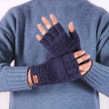 Winter Fingerless Gloves for Men Half Finger Elastic Mittens Knitting Wool Warm Leather Label Thick Elastic Driving Gloves. 