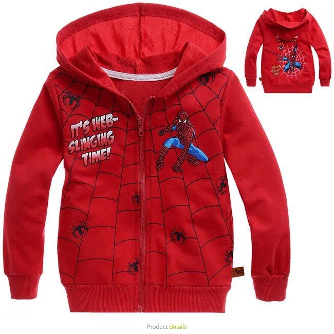 Baby Boy Clothing Long Sleeve Fashion Cartoon Outerwear Jackets Spiderman Hooded Jacket for Teenage Boys