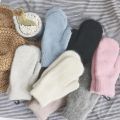 Winter Warm Knitted Plush Full Finger Gloves Solid Korean Women Imitation Rabbit Wool Gloves Warm White Soft Thick Fur Mittens.