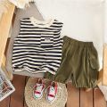 2024 Children's Short Sleeve Dinosaur Set Summer New Boys Kids Baby T-shirt Shorts 2-Piece Set Korean Version.
