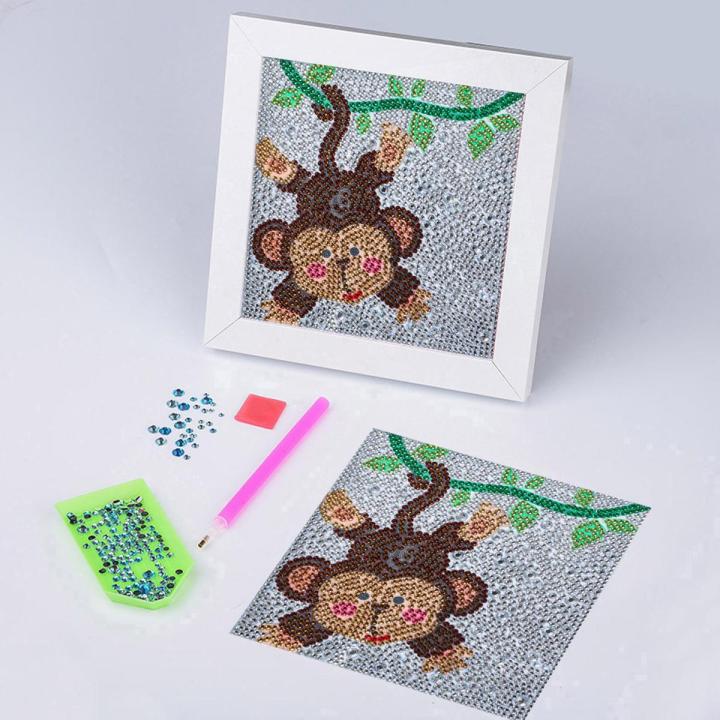 Rhinestone Painting Kit Shiny Cartoon Cute Monkey Pattern Simple Operation DIY 5D Art 17x17cm