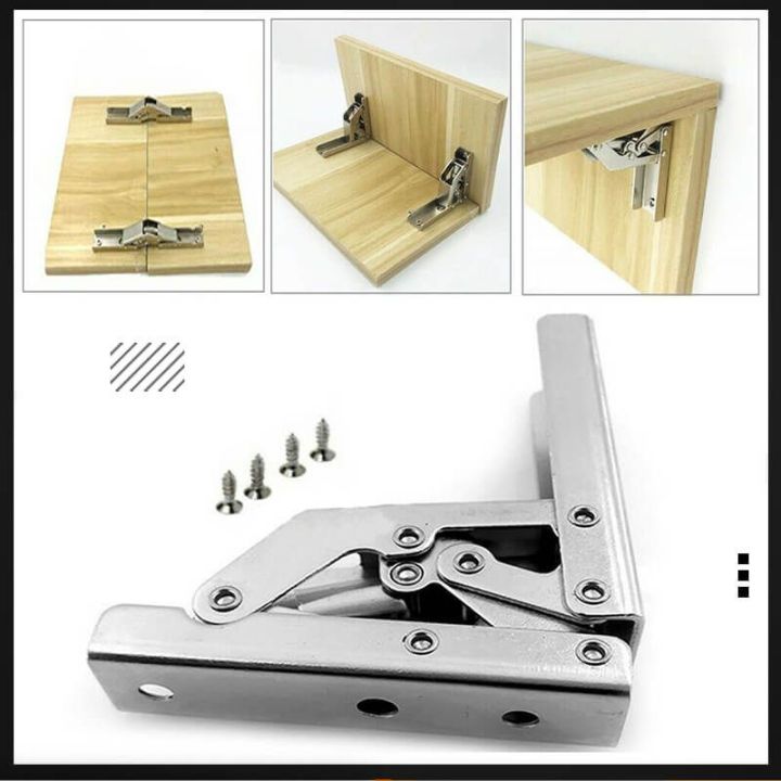 2PCS 90 Degree Self-Locking Folding Hinges Hole-free Hinge Table Legs Brackets 180 Degree Flat Spring Folding Hinge Hardware