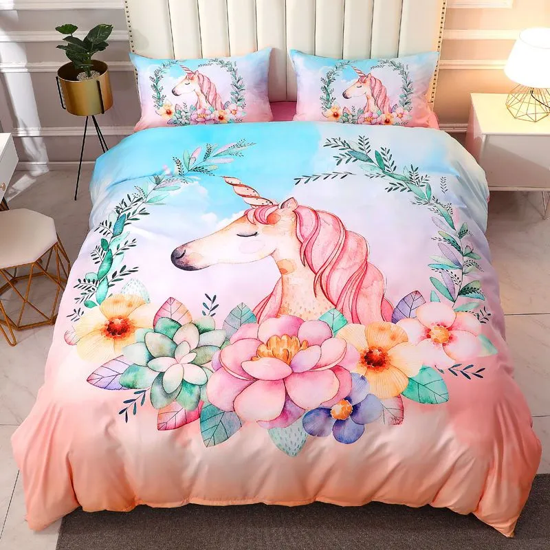 My little pony unicorn kawaii children's bed pink three-piece