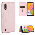 lthmy for Samsung Galaxy A01 Carbon Fiber Magnetic Closure with Card Slot Flip Case Cover.