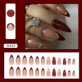 Glitter, burgundy, new year, bridal nail art, glitter, almond nail, European and American sweet, wearable nail art. 