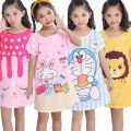 DSstyles Girls Nightgown Cartoon Cute Nightdress Summer Short Sleeves Sleepwear For 3-10 Years Kids.