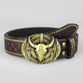 Cross Border Western Cowboy Belt Bull Head Harness Trend Vintage Youth Punk Embossed Men's Studd Leather Belt.