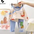 New 2023 Kids Pajamas Boys Girls Autumn Cute Cartoon Strawberry Long Sleeve O-Neck Clothing Sets Toddler Baby Pyjamas Sleepwear.