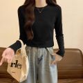 Women's cotton long-sleeved T-shirt elastic slim fit round neck tight inner wear simple all-match autumn and winter bottoming shirt top. 