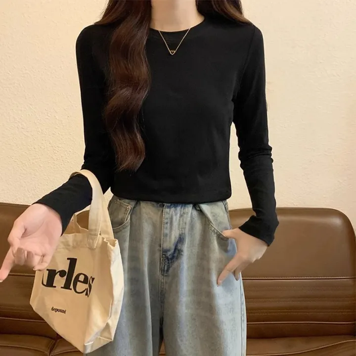 Women's%20cotton%20long-sleeved%20T-shirt%20elastic%20slim%20fit%20round%20neck%20tight%20inner%20wear%20simple%20all-match%20autumn%20and%20winter%20bottoming%20shirt%20top%20-%20Image%207