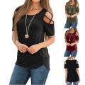Women Summer Short Sleeve Strappy Cold Shoulder Tee Shirt Tops Blouses Fashion Female Off Shoulder Casual Daily Blouse Crop Top.