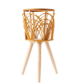 Rattan Indoor Plant Stand Straw Woven Flowers Pot Holder Stool with Legs Floor Planter Baskets Rack Wooden Plant Shelf B Easy Install. 