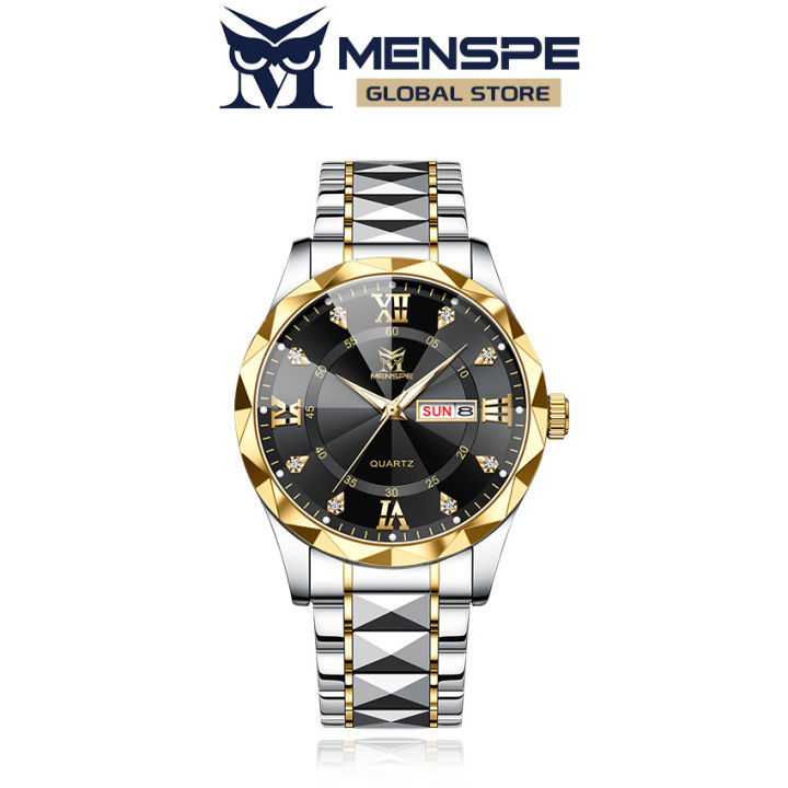 MENSPE Men's Fashion Watch Quartz Watch With Diamond Calendar Watch 30M Waterproof Luminous Watch Quartz Watch Steel Band Watch Men Wrist Watch With Luminous Pointers