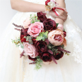 BRADOO 3X Burdy Dusty Pink Rose Bouquet - Blush Blooming Peony with Eucalyptus Perfect Bridal Wedding Flowers.