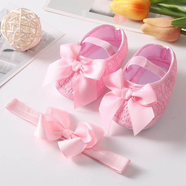 Baby Shoes Headband Set European and American Cute Bow Princess Shoes 0-3-6-9-12 Month Baby Shoes ins