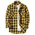 Happy Night Men's Shirts Button-Up Classic Plaid Smart Casual Flannel Shirt Long Sleeved Chest Two Pockets Design Spring Autumn Men Tops. 
