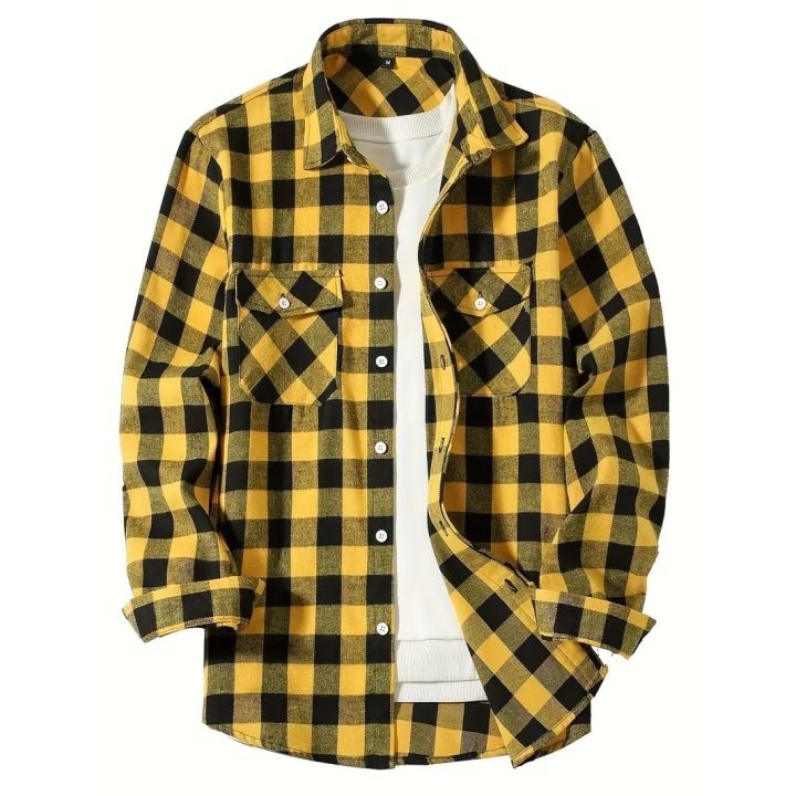 Happy%20Night%20Men's%20Shirts%20Button-Up%20Classic%20Plaid%20Smart%20Casual%20Flannel%20Shirt%20Long%20Sleeved%20Chest%20Two%20Pockets%20Design%20Spring%20Autumn%20Men%20Tops%20-%20Image%203