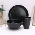 3pcs/set Eco-friendly Plastic Black Tableware Set Vertical Stripes Anti-fall Cutlery Set Plate/Bowl/Cup Party.