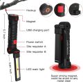 LED multi-functional USB rechargeable flashlight COB magnetic base auto repair camping working light red warning strong light.